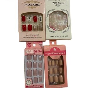 Assorted Women’s Press-On Nail Sets – Red, Nude, Pink & Clear